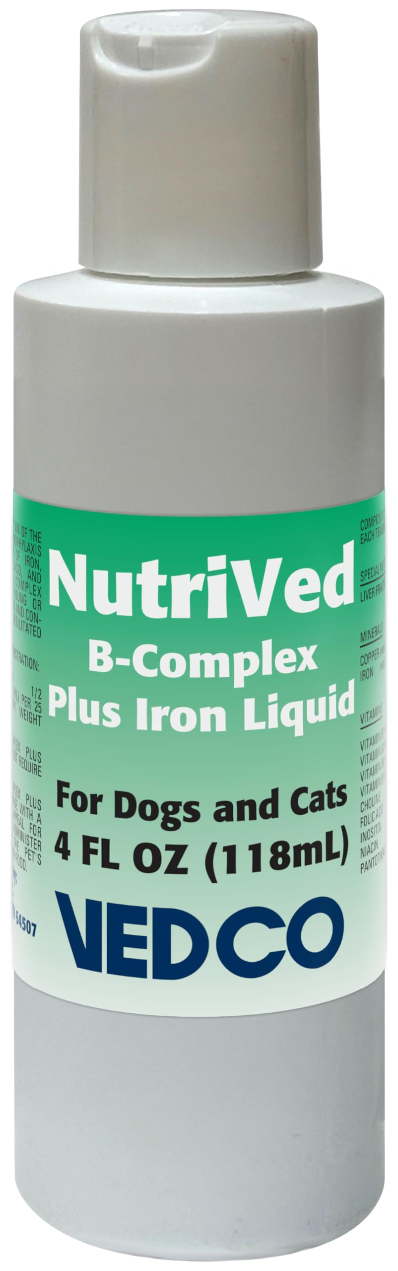 Vedco NutriVed B-Complex Plus Iron liquid for dogs and cats, easy dosing.