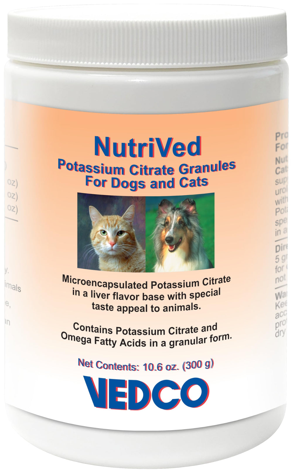 Vedco NutriVed potassium citrate granules bottle with liver flavor supports urinary health in pets