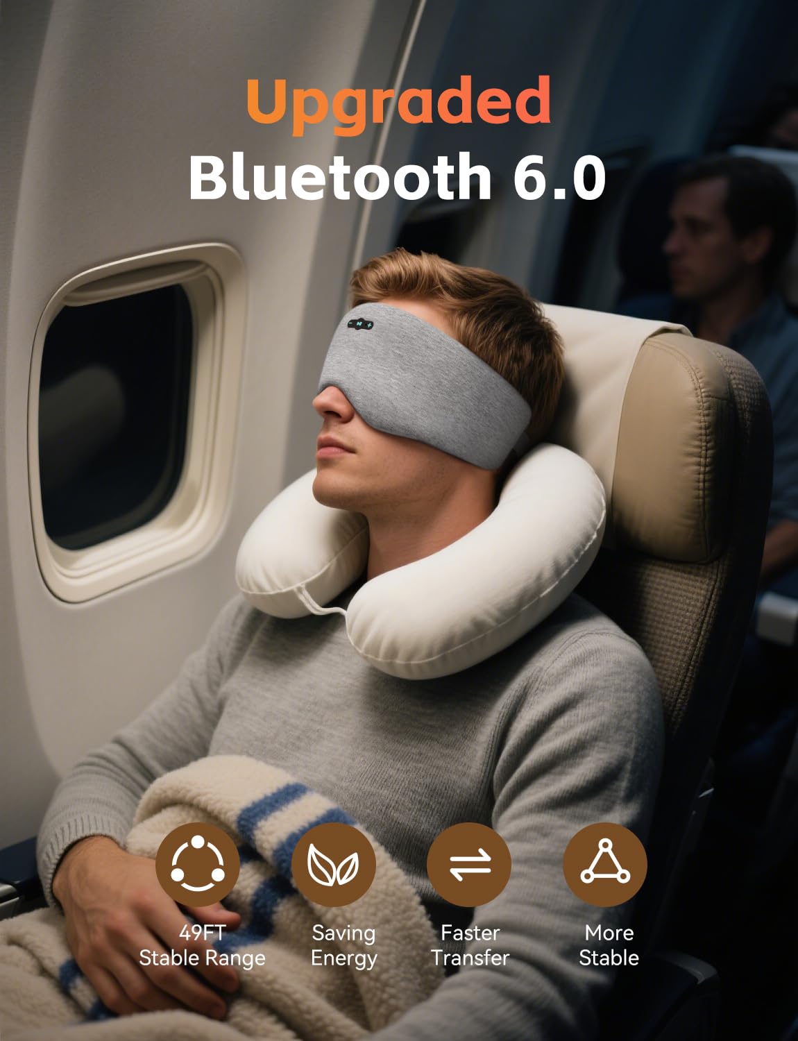 Veeniitosr Sleep Mask Headphones Grey - ear area close-up for snug cushions