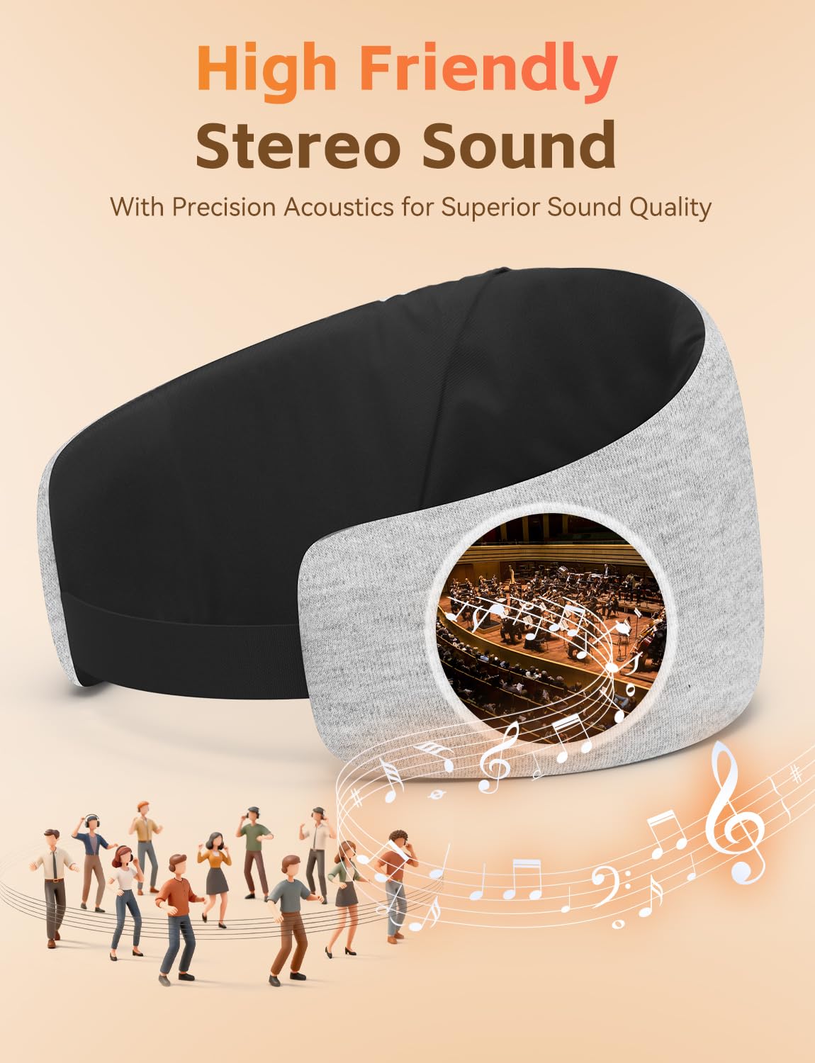Veeniitosr Sleep Mask Headphones Grey - fabric close-up with cooling ice silk for comfort