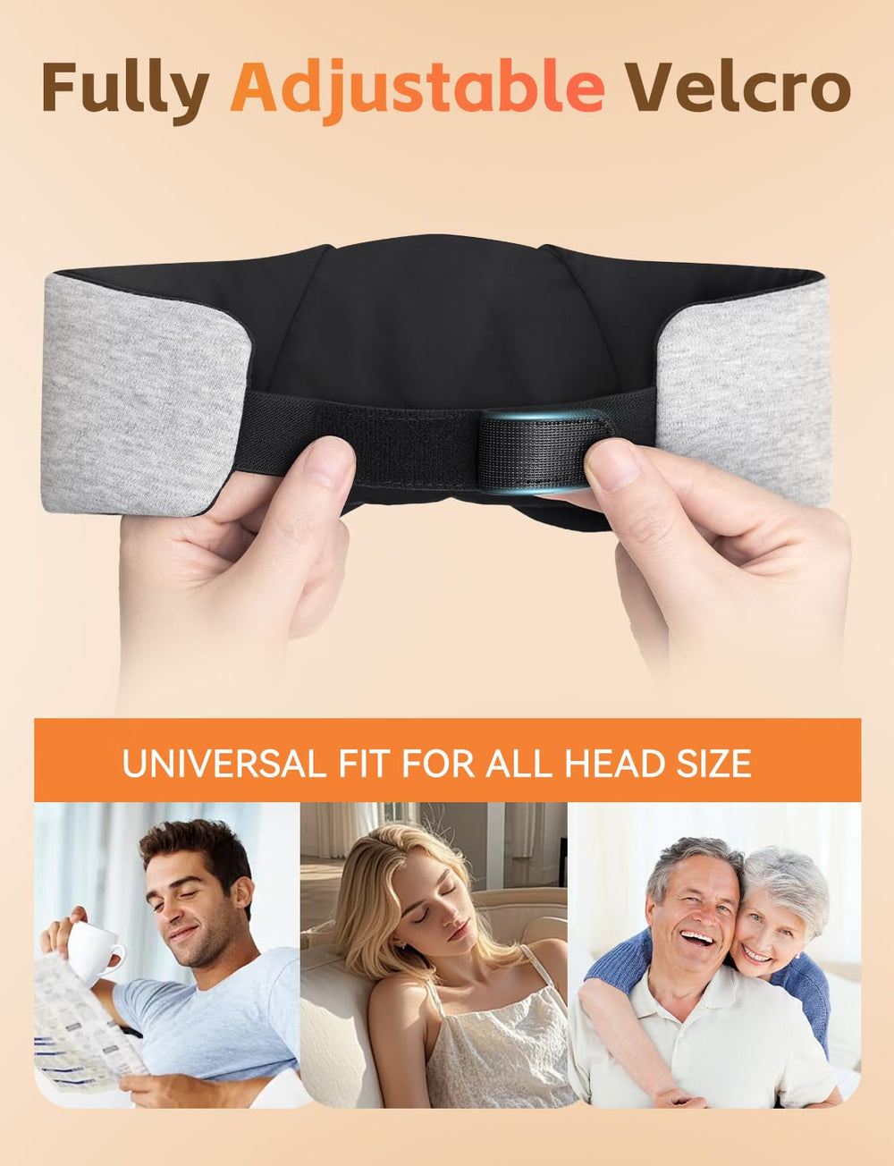 Veeniitosr Sleep Mask Headphones Grey - in-hand shot with USB-C charging for easy power