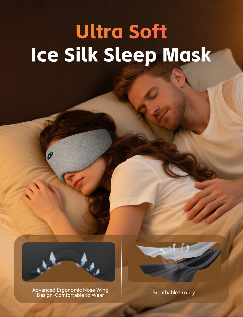 Veeniitosr Sleep Mask Headphones Grey - nose-bridge close-up reducing light intrusion