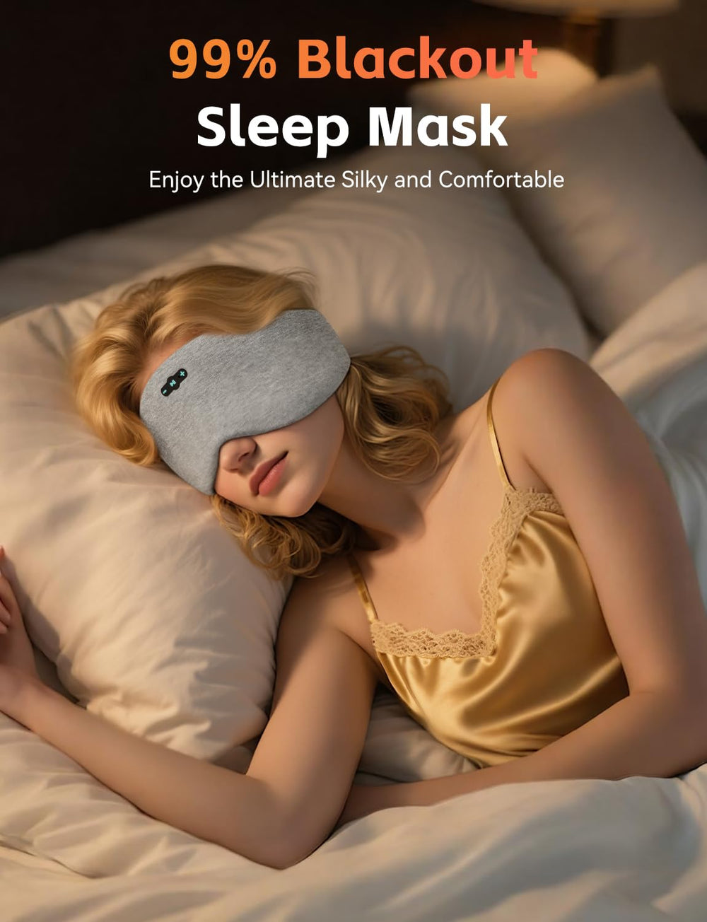 Veeniitosr Sleep Mask Headphones Grey - travel-ready with charging cable included