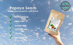 Vegaddict papaya seeds highlight high papain content for enzyme-rich use