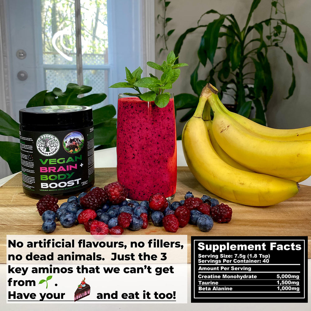 Vegan Brain Food united packaging communicates cruelty-free mission.