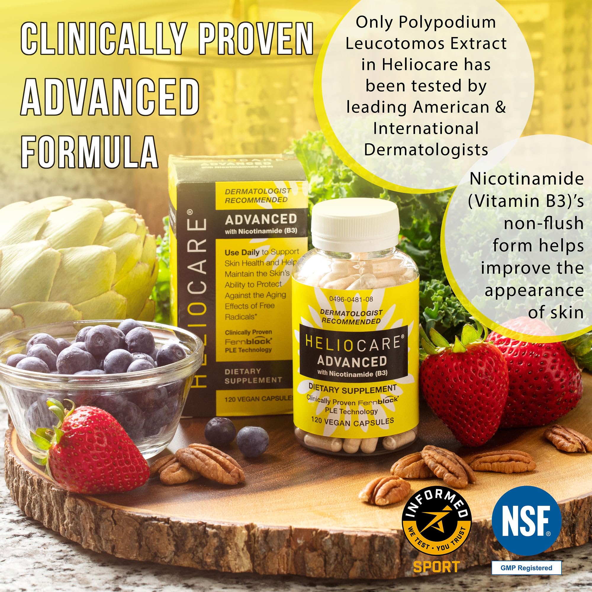 Vegan gluten-free label on Heliocare Advanced packaging