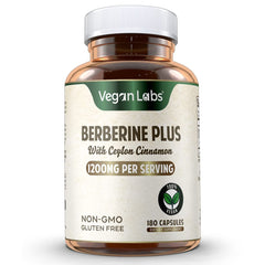 Vegan Labs Berberine Cinnamon capsules shown for easy daily use