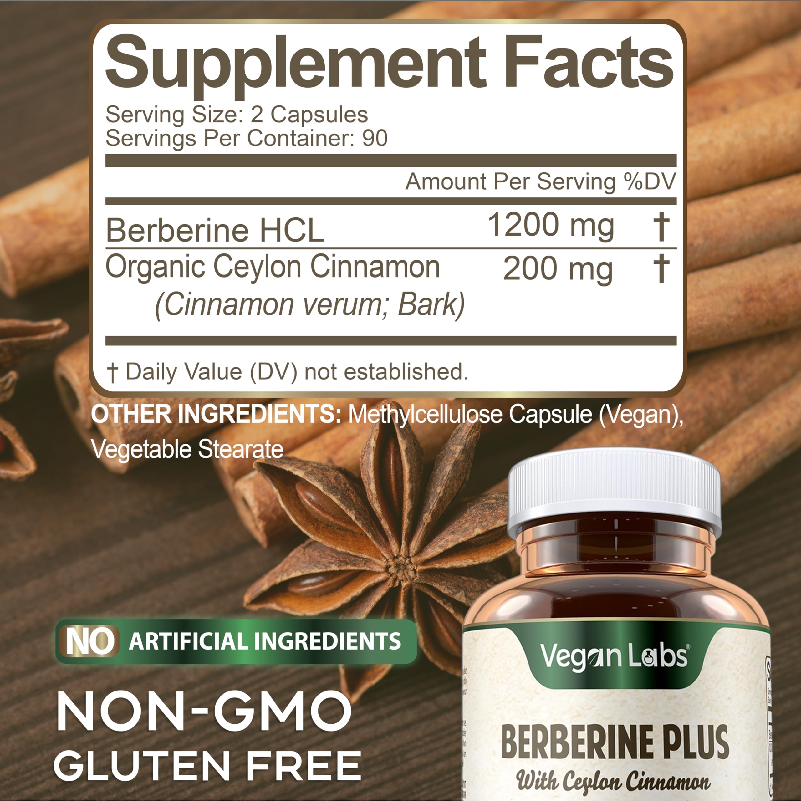 Cinnamon stick visual evoking organic cinnamon in the formula