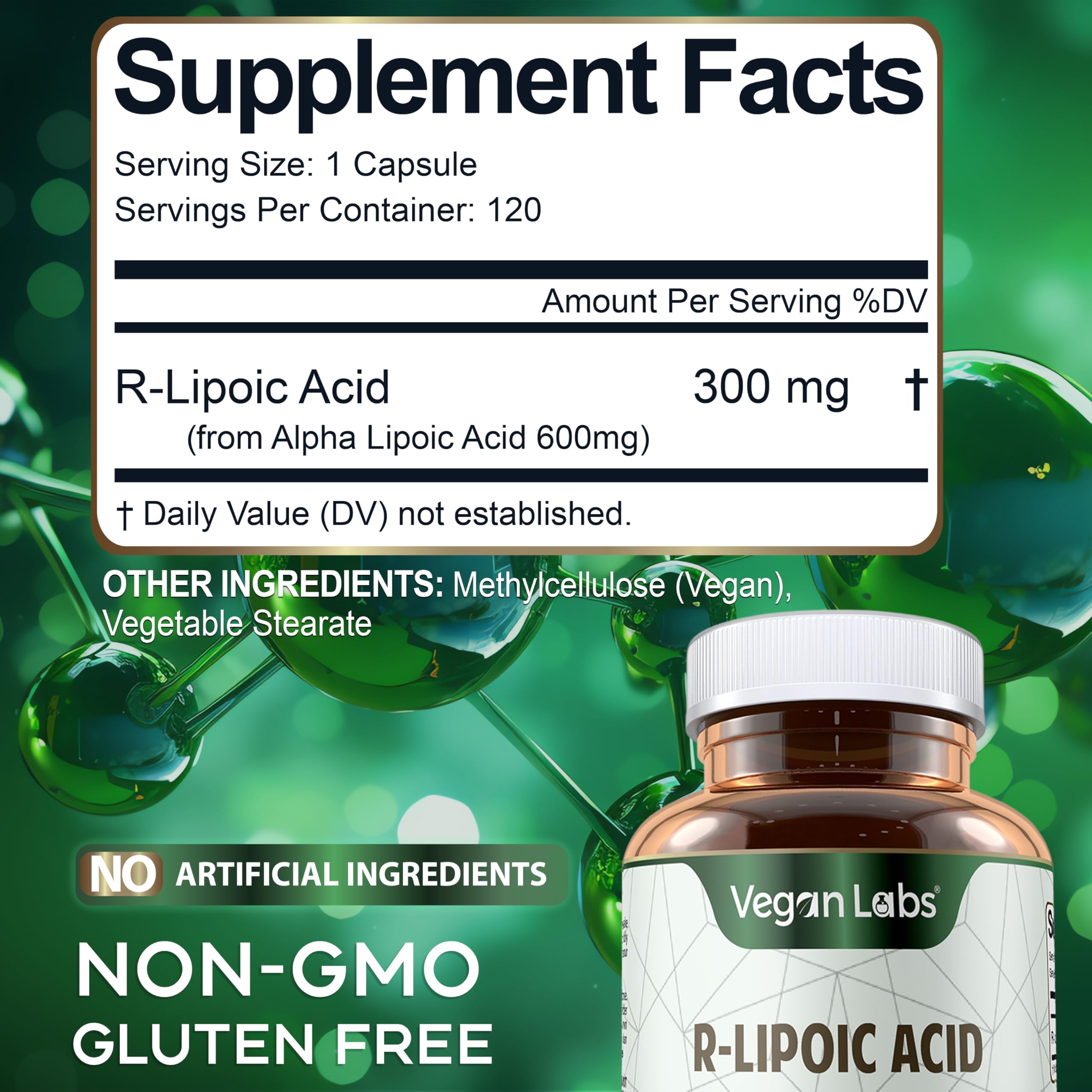 Vegan Labs R-Lipoic Acid 300MG with a glass of water illustrates simple daily intake