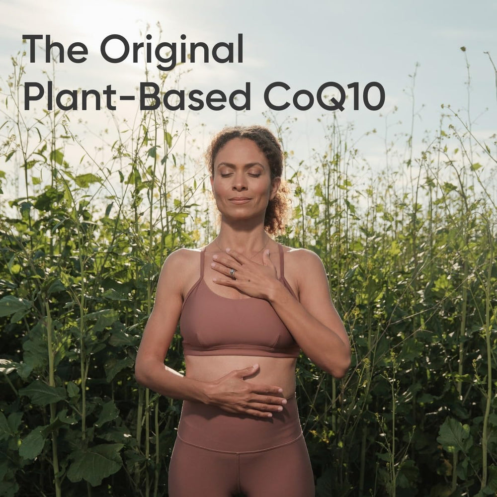 Vegan and non-GMO verification seals on CoQ10 packaging.