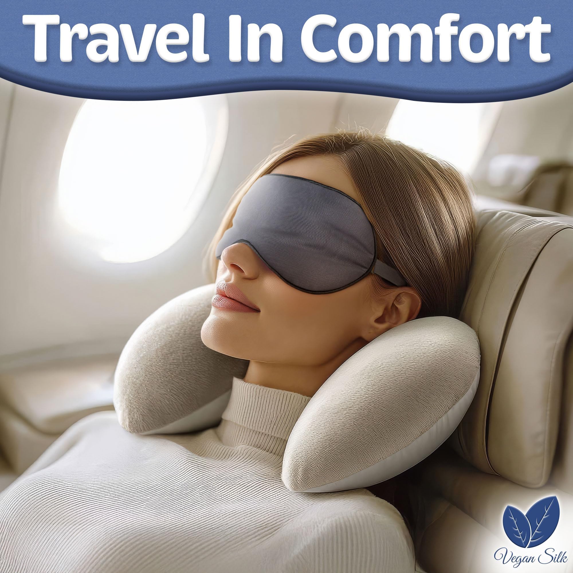 Vegan Silk sleep mask navy gray close-up of soft fabric texture.