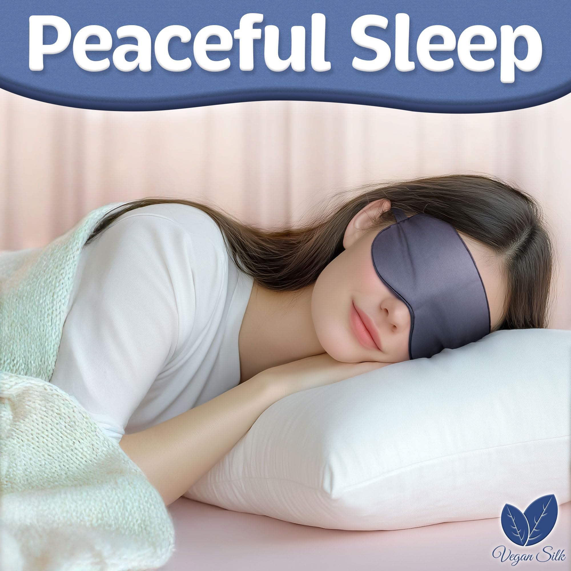 Vegan Silk sleep mask navy gray shows nose baffle for light sealing.