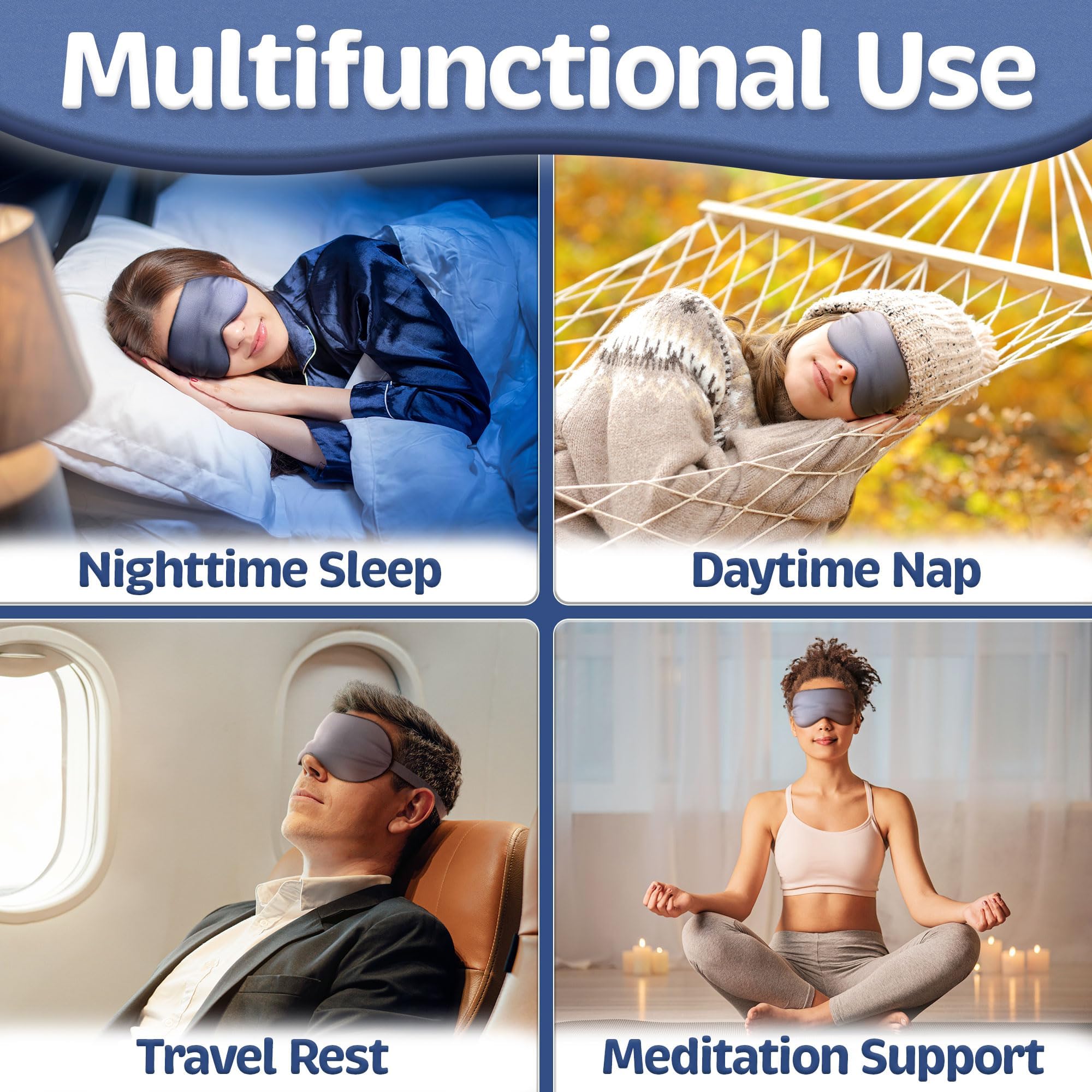 Vegan Silk sleep mask navy gray in travel case for journeys.