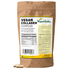 Vegan Vitality plant-based collagen bottle front for hair and skin support.