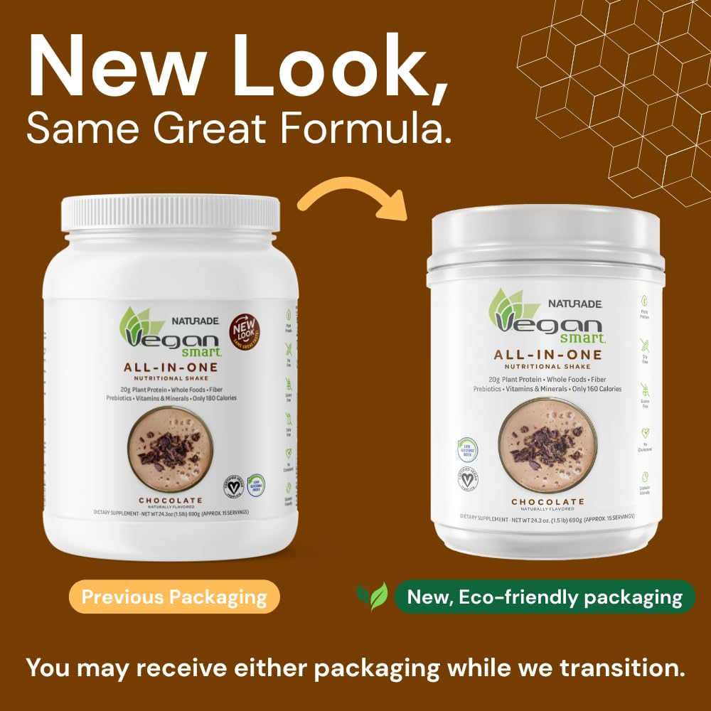 Shaker with Vegansmart Naturade chocolate powder illustrates convenient on-the-go nutrition.