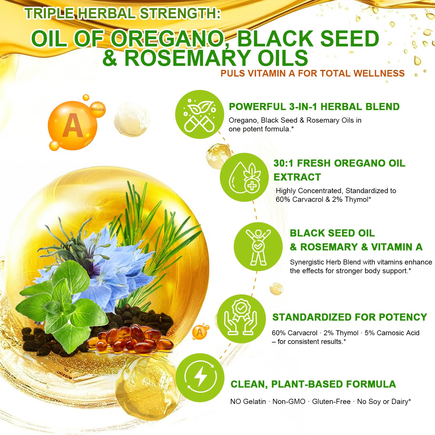 VEGEPOWER bottle with ingredients graphic illustrating the 4-in-1 formula.