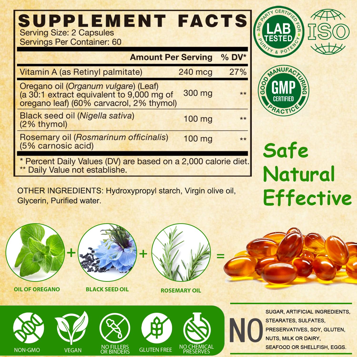 VEGEPOWER immune support graphic highlighting carvacrol thymol compounds.