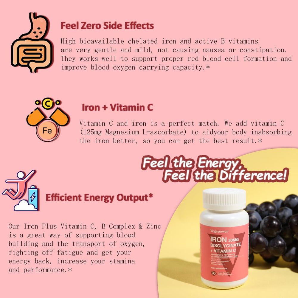 VEGEPOWER ingredients panel hints at vitamin C and B12 synergy.