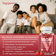 Vegepower iron gummies for women and kids promote easy daily supplementation.