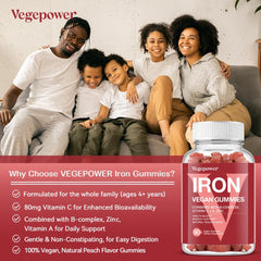VegePower iron gummies no aftertaste close-up for clean finish.