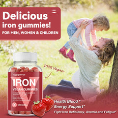 Vegepower Iron Gummies close-up showing strawberry texture for easy consumption.