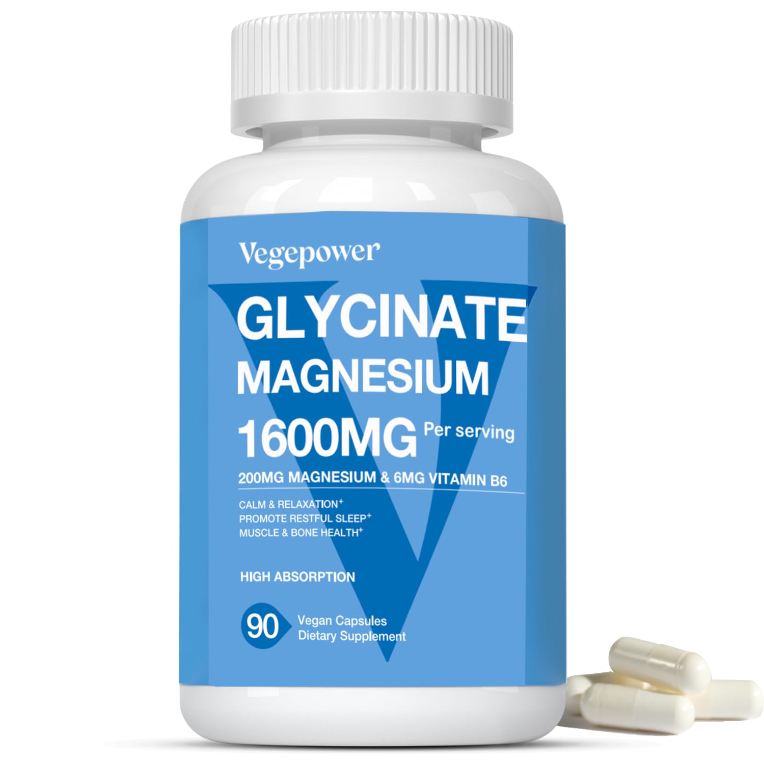 VEGEPOWER magnesium glycinate 1600mg bottle for high absorption support