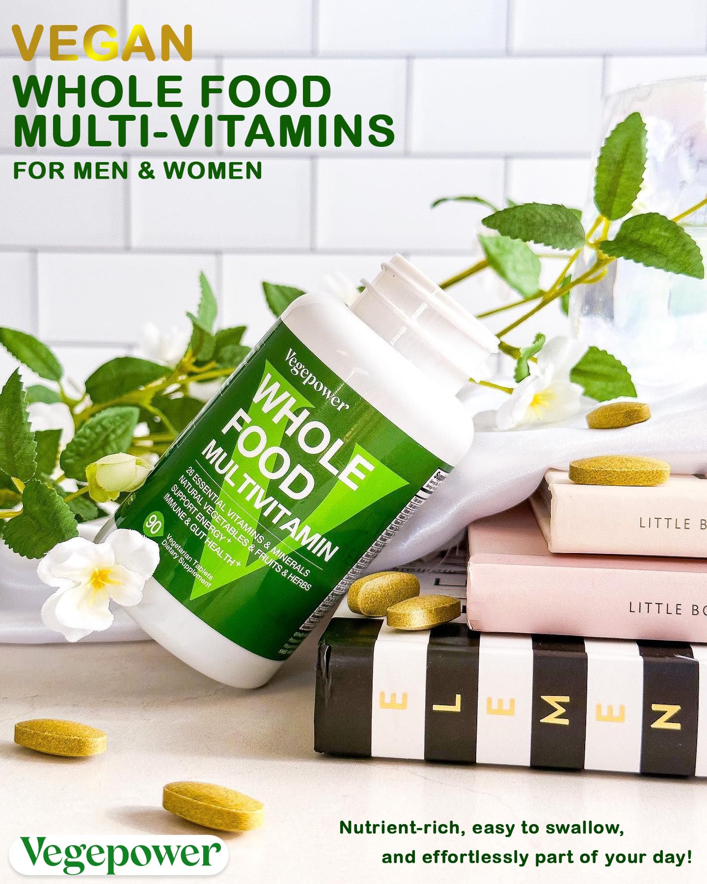 VEGEPOWER daily usage scene illustrates convenient two-tablet daily habit
