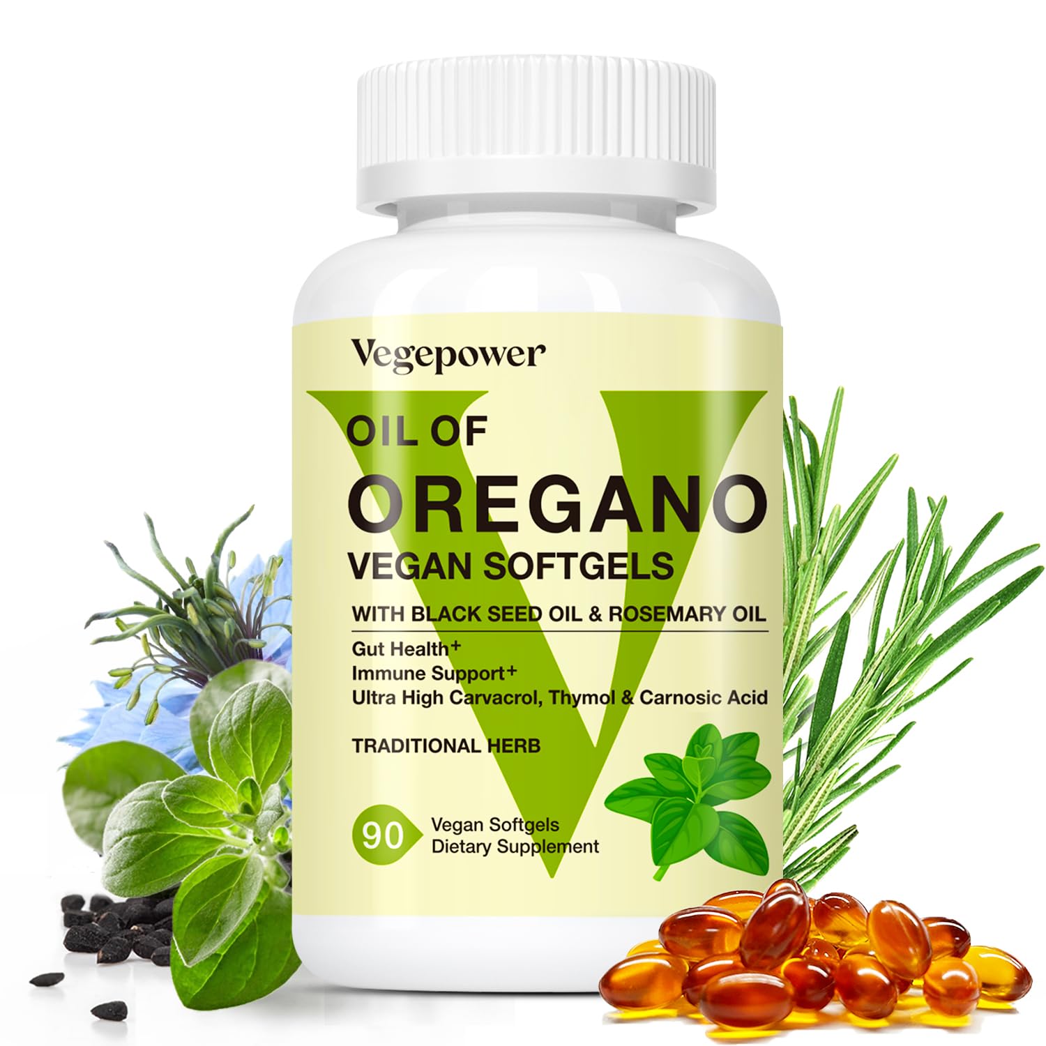 VEGEPOWER Oil of Oregano softgel bottle for daily immune support.