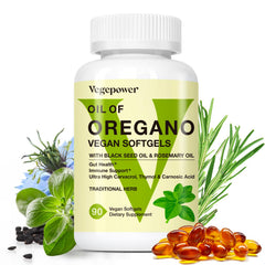 VEGEPOWER Oil of Oregano softgel bottle for daily immune support.
