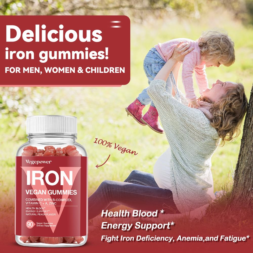 VEGEPOWER vegan iron gummies peach closeup of chewy texture and flavor