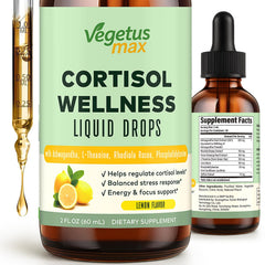 VEGETUSMAX Cortisol Drops bottle front view for daily stress support.