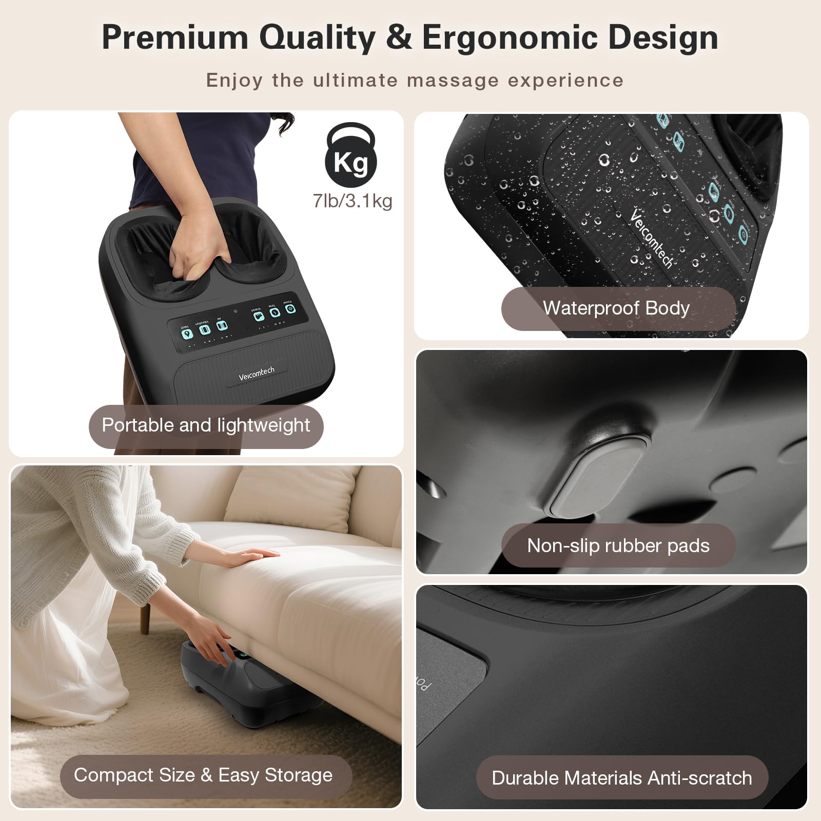 Veicomtech Foot Massager waterproof material simplifies cleaning after use.