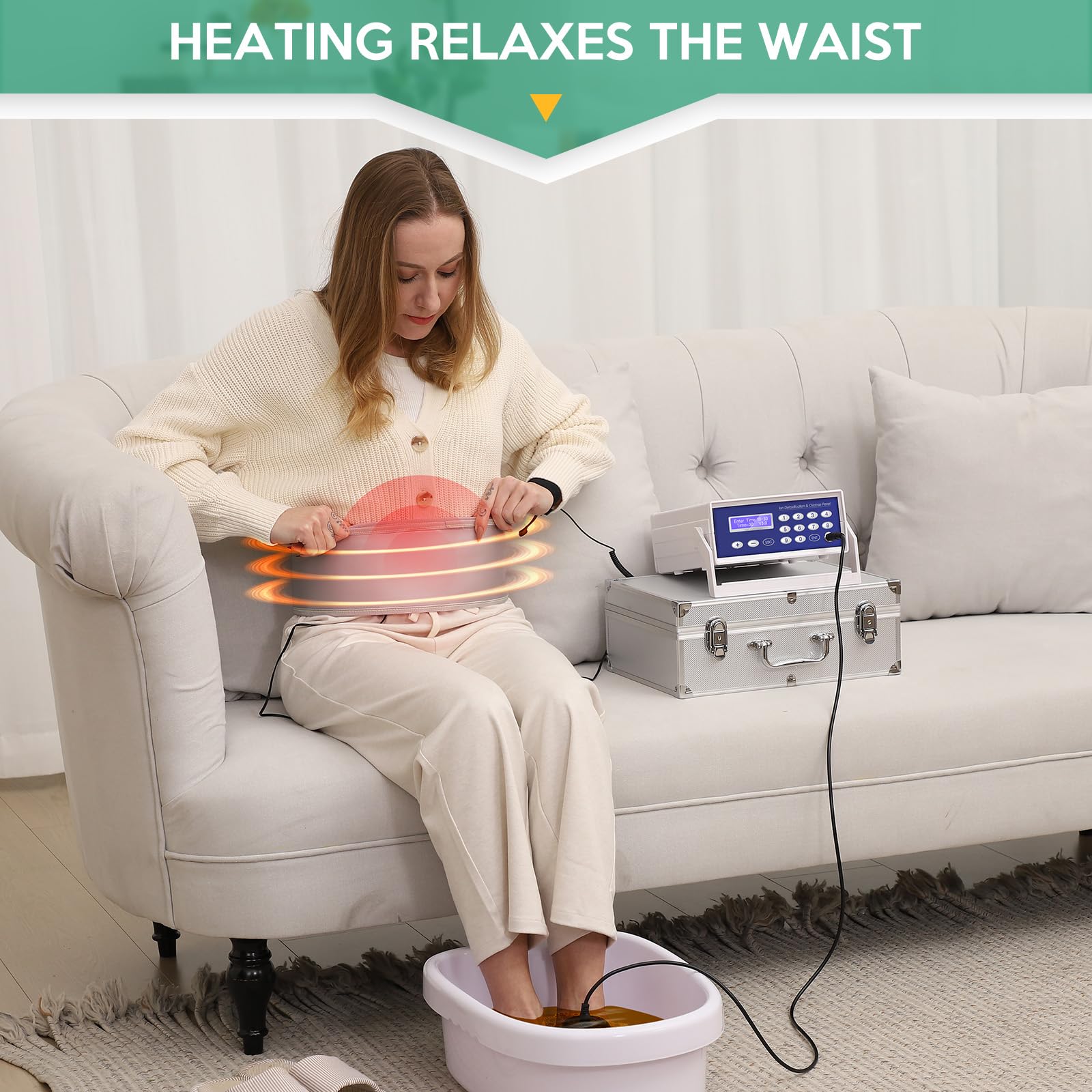 Veicomtech infrared waist belt attached to detox system for added comfort