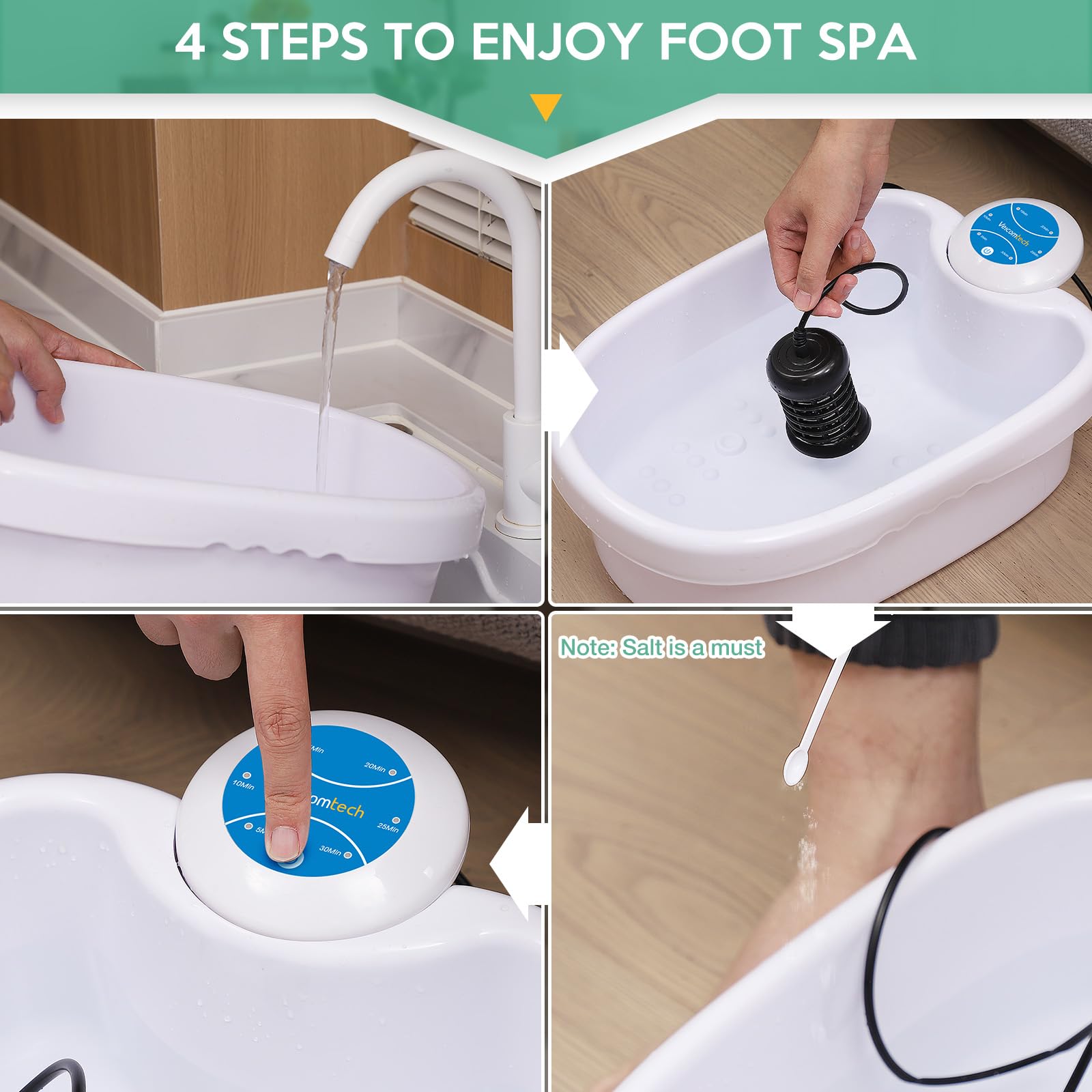 Veicomtech Ionic Foot Bath control panel close-up with one-touch start.