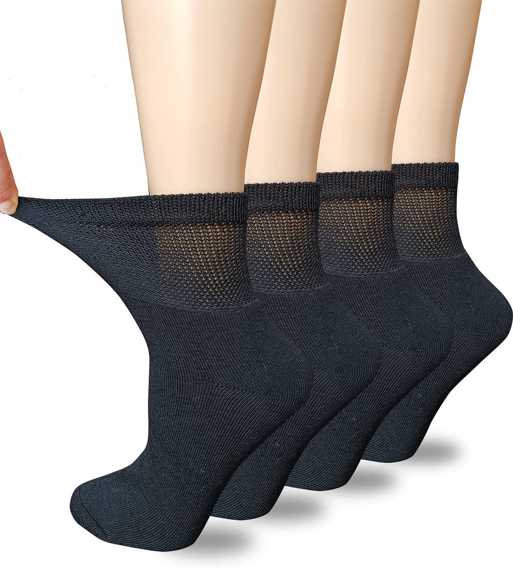 VEIGIKE women extra wide diabetic socks in black, four pairs, non-binding fit for swollen feet.