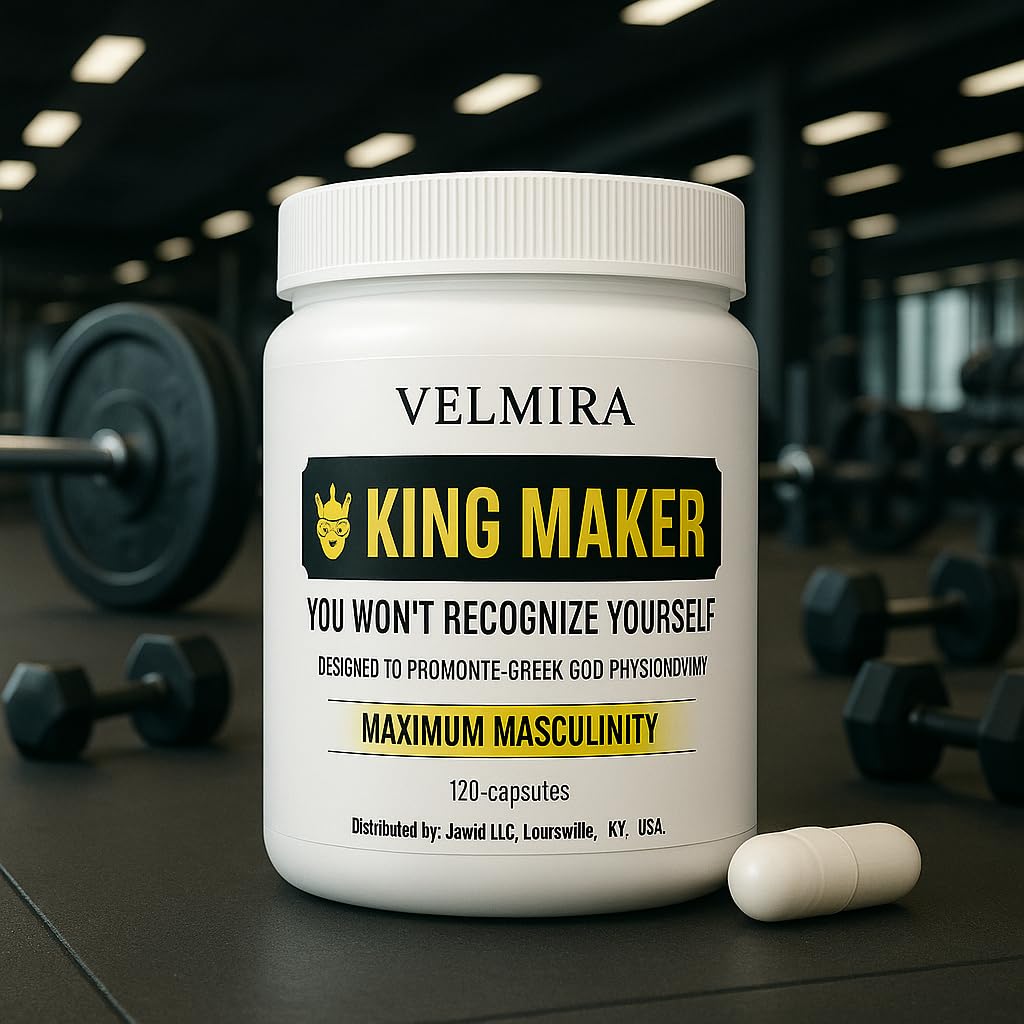 Velmira King Maker Vitamin D3 tablet close-up promoting bone and muscle health.
