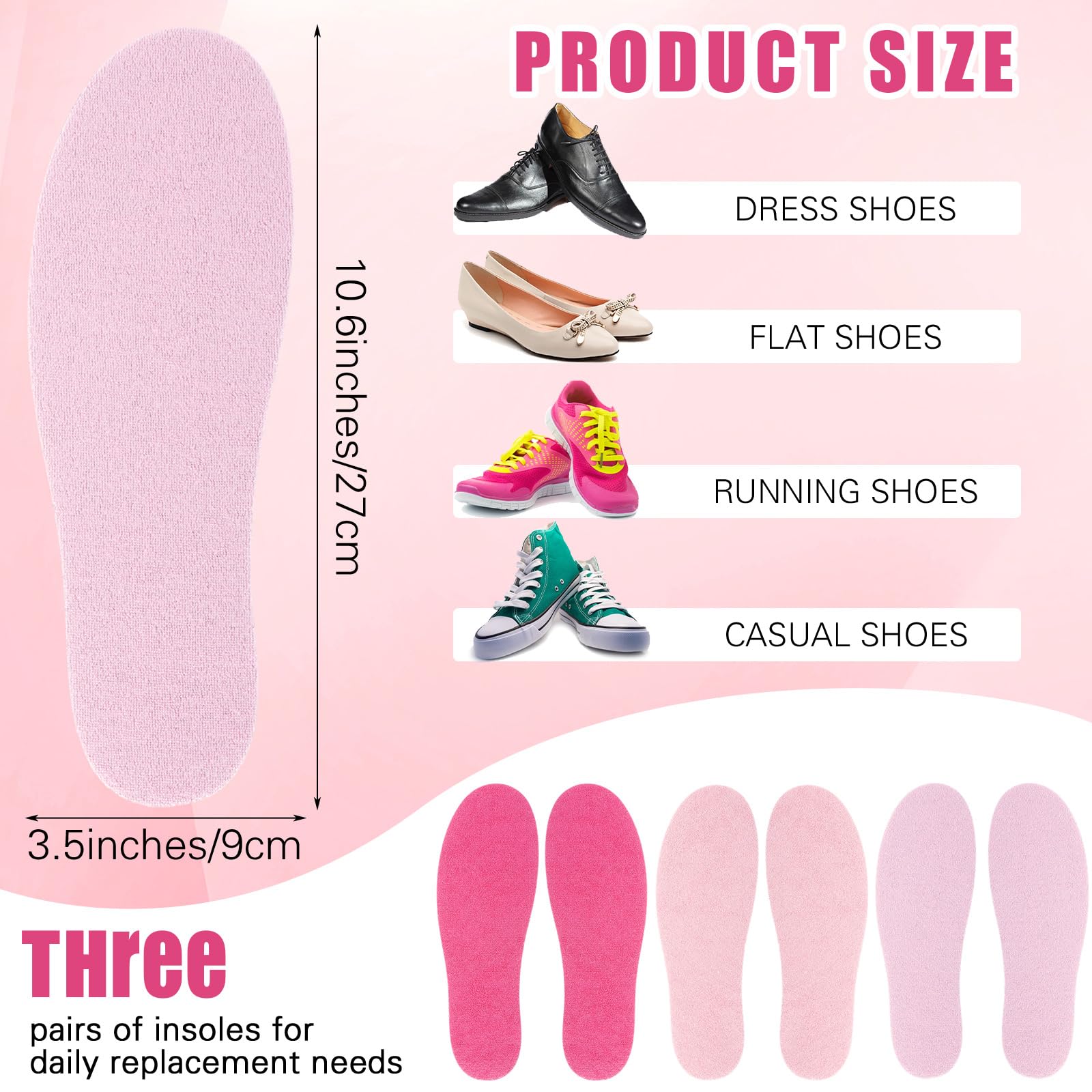 Velmitten Pink Series breathable, sweat-absorbent insoles keep feet fresh all day.