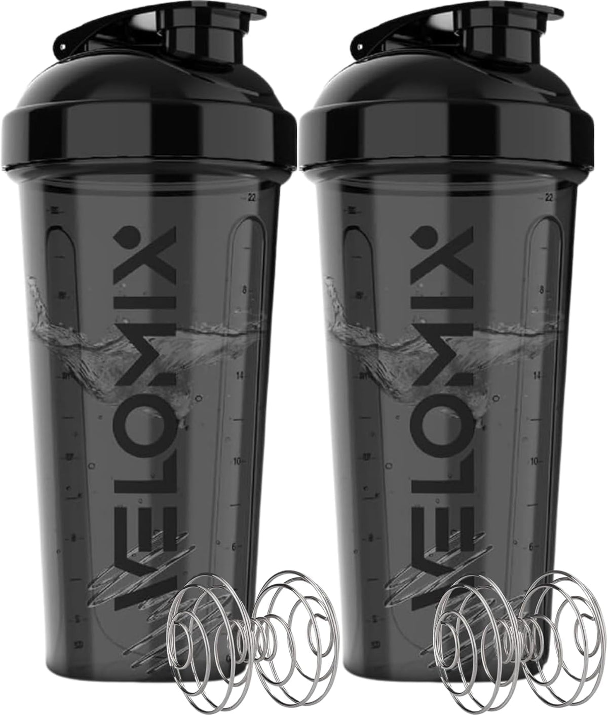VELOMIX 28 oz shaker bottle front view for on-the-go protein mixing.