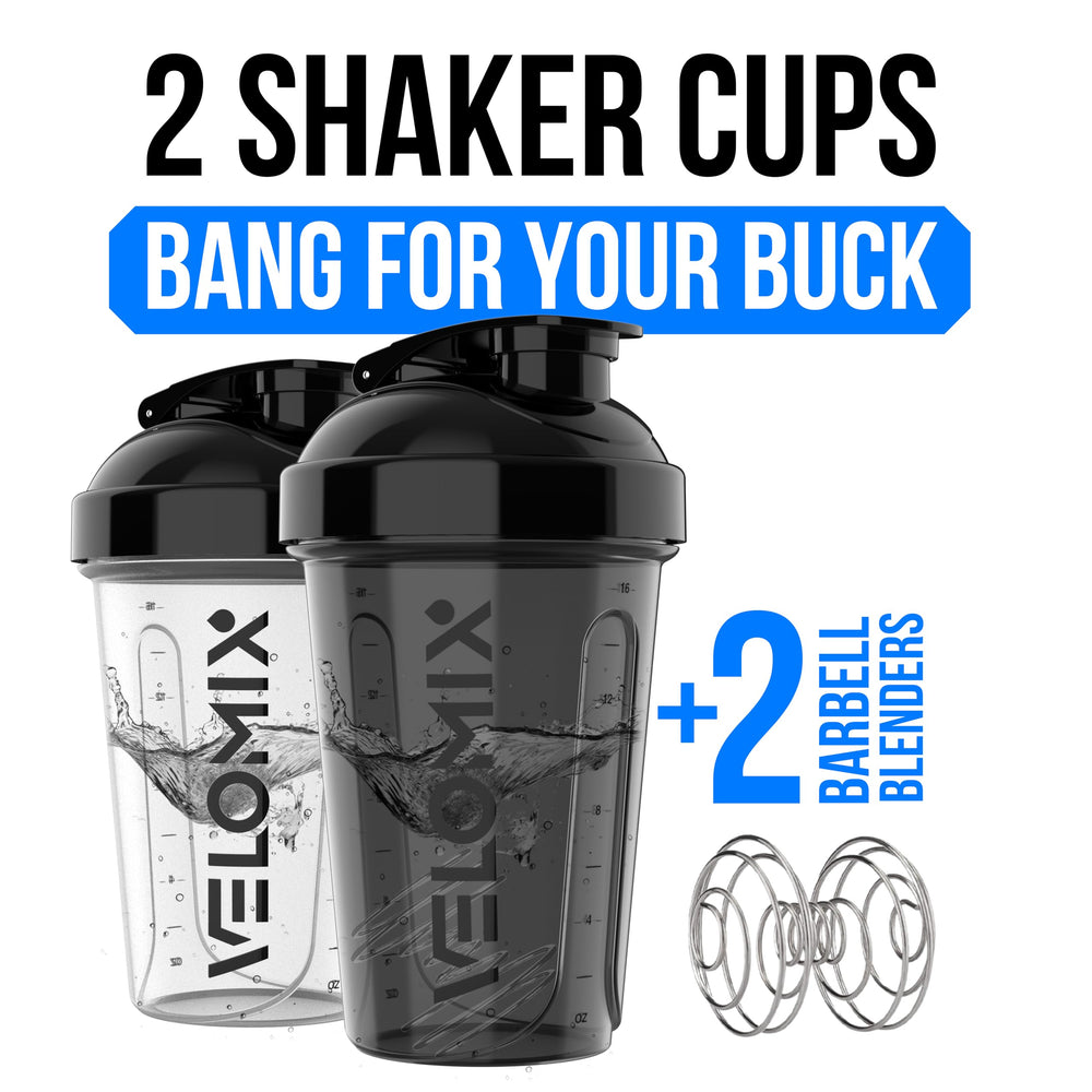 VELOMIX 2 pack 20oz shaker bottle side view in black-transparent color for grip