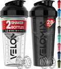 VELOMIX 2-Pack 28 oz Protein Shaker Bottles with Wire Whisk — Leak-Proof Shaker Cups (Black/Transparent)