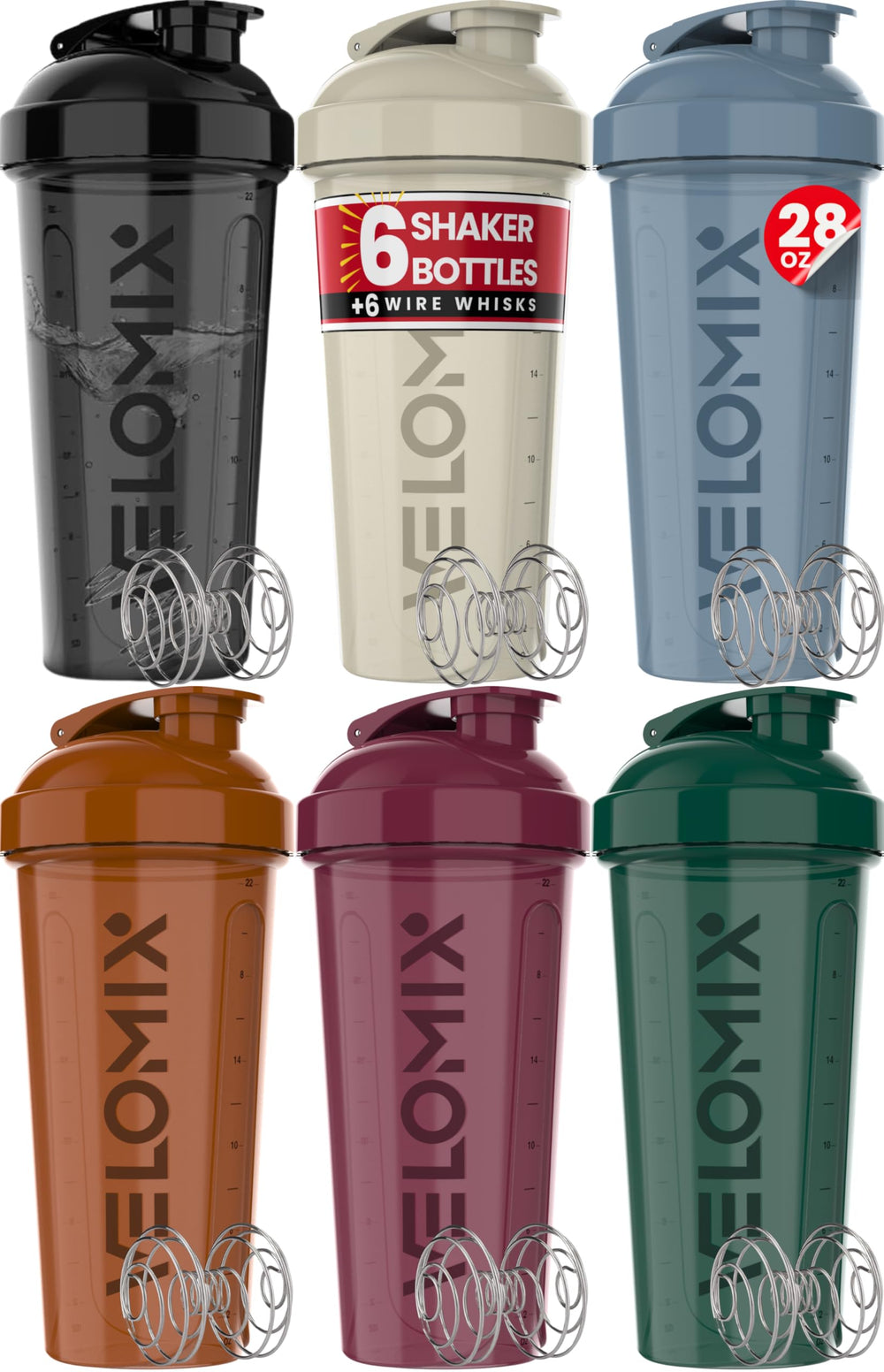 VELOMIX 28oz protein shaker close-up highlights leak-proof design for mess-free drinks.