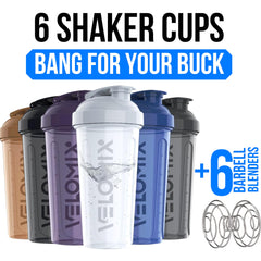 VELOMIX 28 oz shaker with wire whisk for smooth protein mixes on the go.