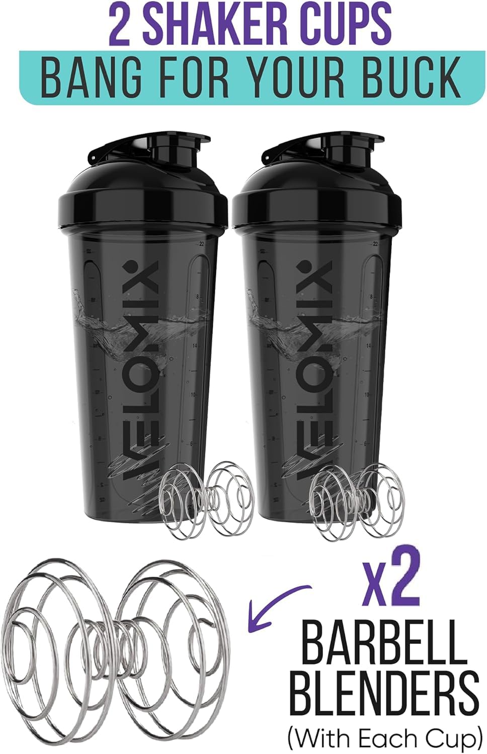 VELOMIX black shaker pack shown together for gym and office use.