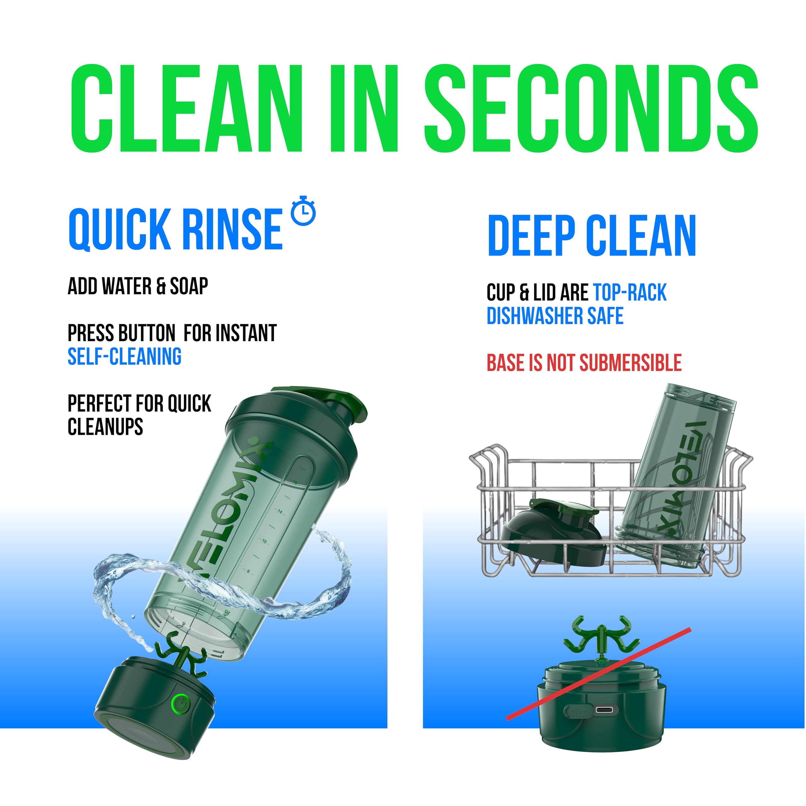 VELOMIX BPA-free plastic construction for durable, safe powder shakes.