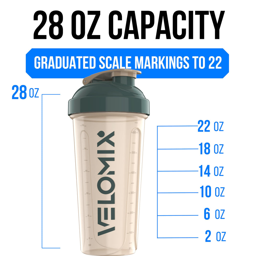 VELOMIX durable plastic shaker bottle designed for daily workouts.