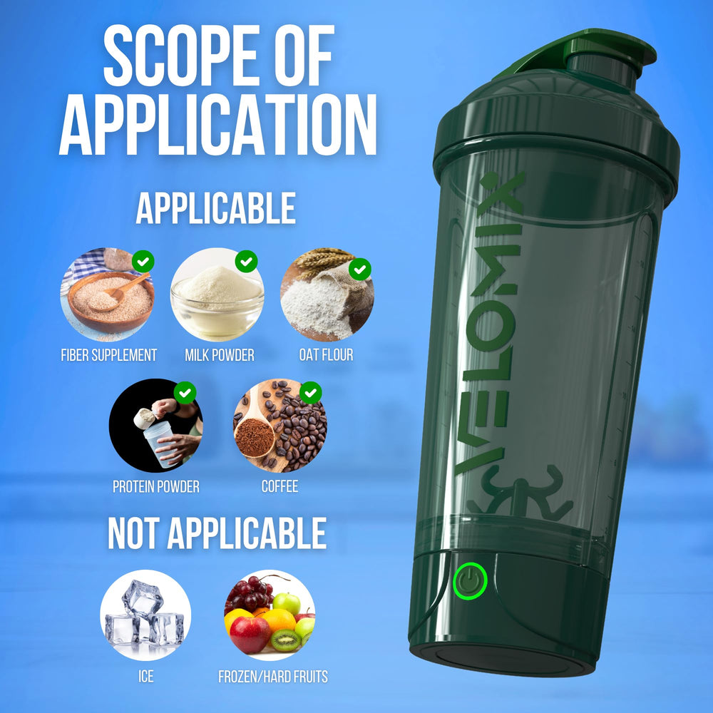 VELOMIX green compact shaker ready for shakes and smoothies on the go.