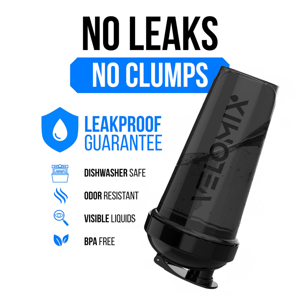 VELOMIX leak-proof cap prevents spills during workouts and commutes