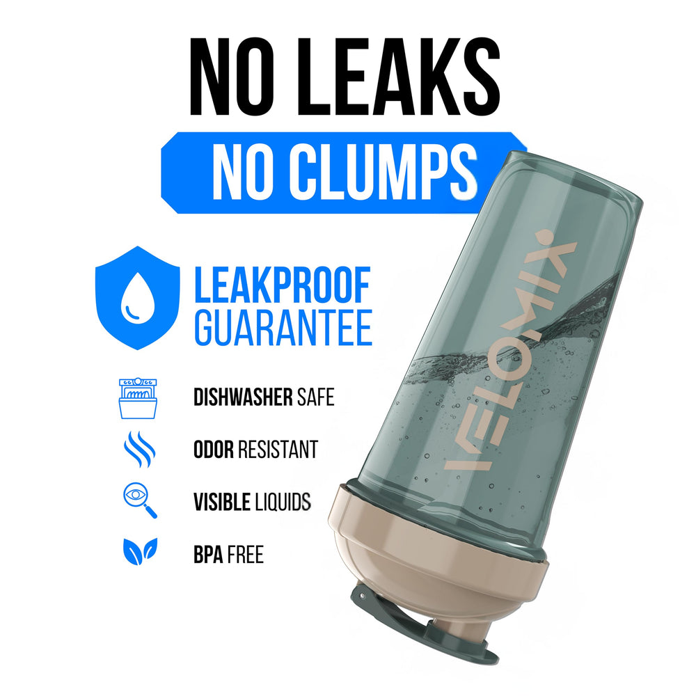 VELOMIX leak-proof cap prevents spills during travel and transport.