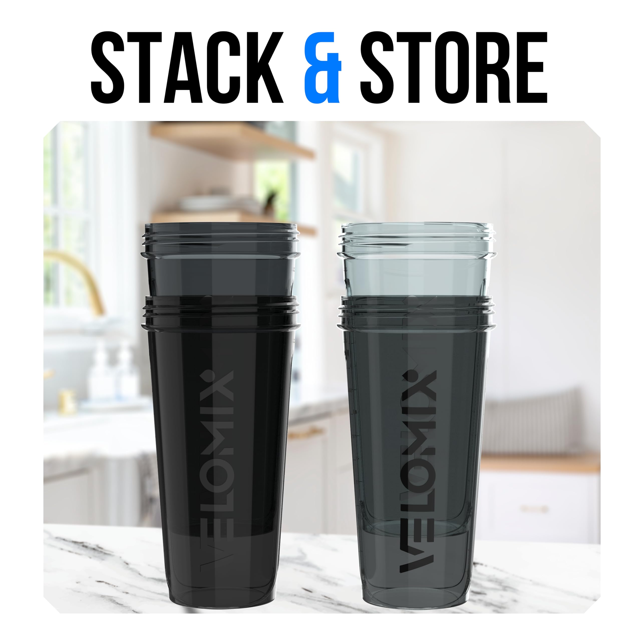 VELOMIX measurement markings stay legible when shaking and pouring