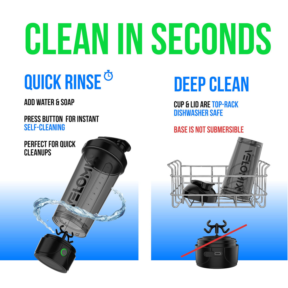 VELOMIX self-clean cycle makes cleanup quick after workouts